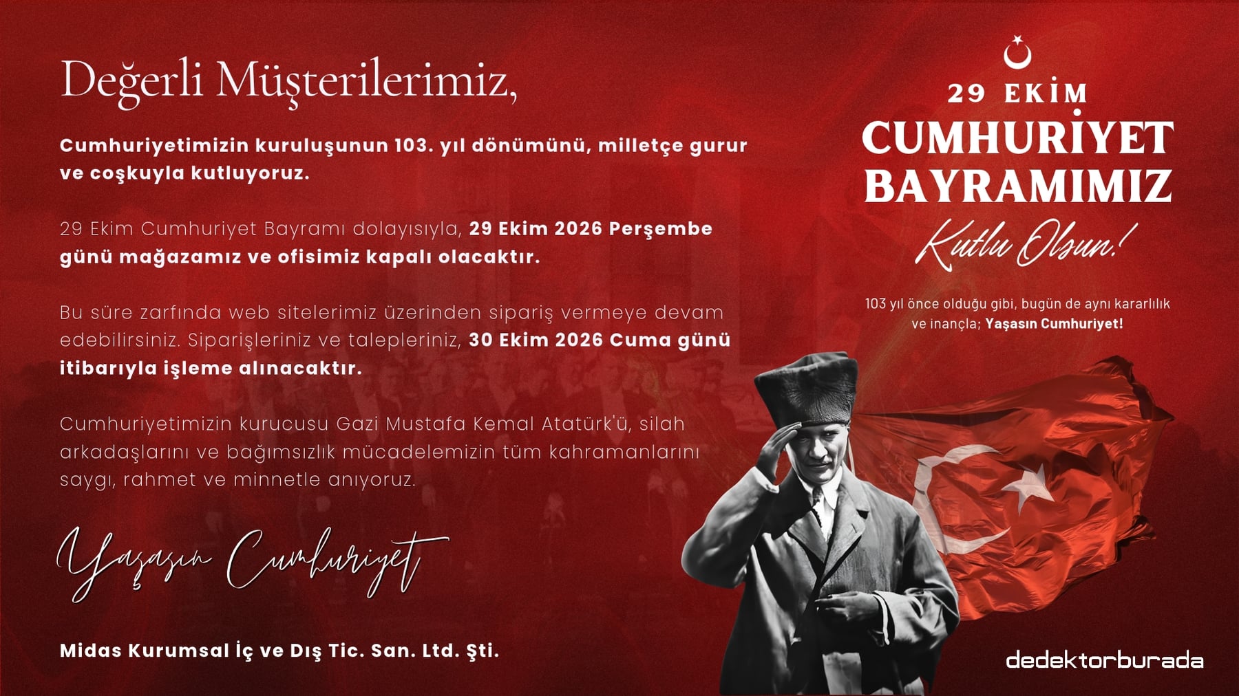 29 Ekim Cumhuriyet Bayramı Duyurusu