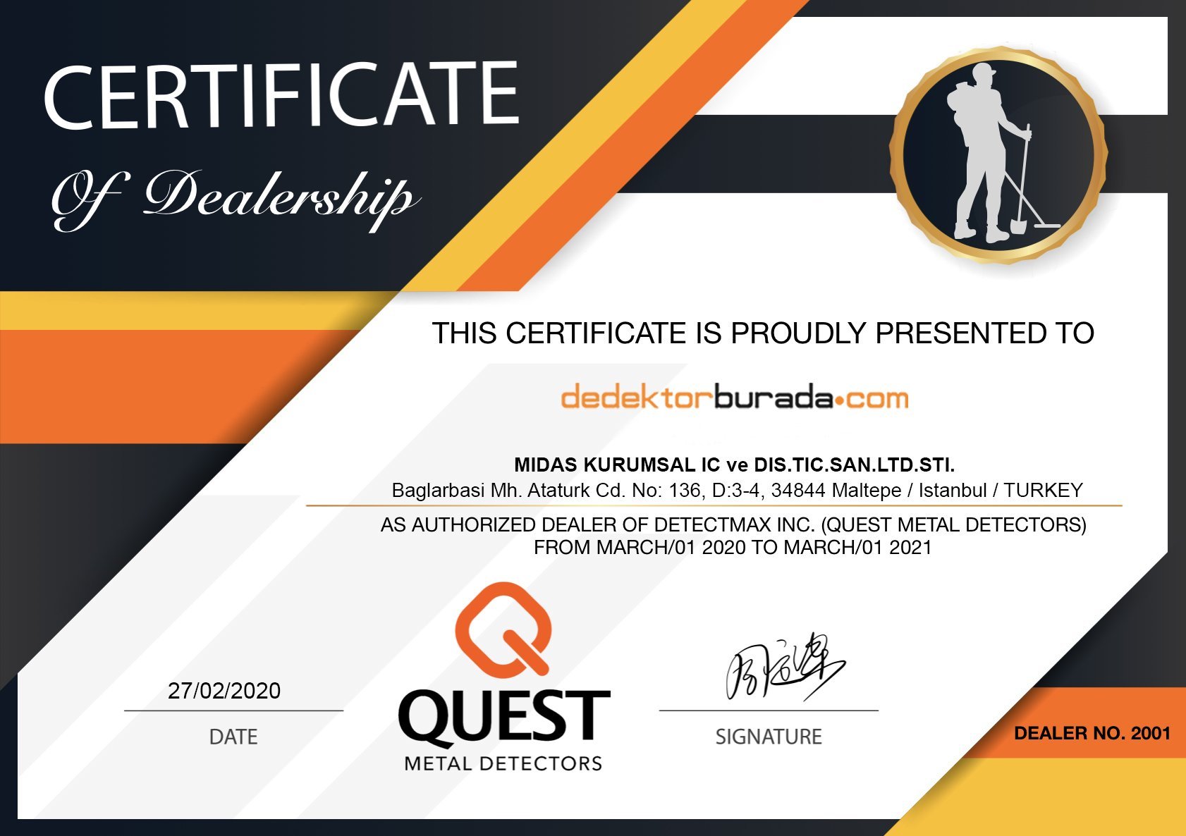 quest yetkili distribütör sertifika