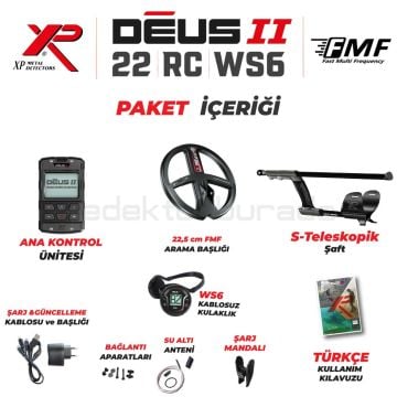 Deus 2 Dedektör - 22,5cm FMF Başlık, WS6 Kulaklık, Ana Kontrol Ünitesi