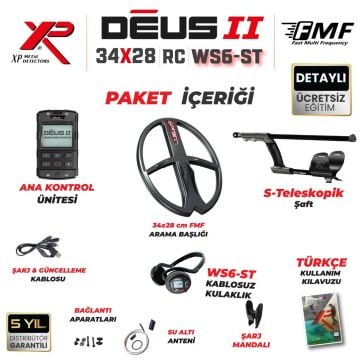 Deus 2 Dedektör - 34x28cm FMF Başlık, WS6 ST Kulaklık, Ana Kontrol Ünitesi