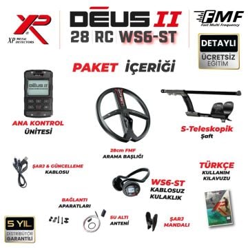 Deus 2 Dedektör - 28cm FMF Başlık, WS6 ST Kulaklık, Ana Kontrol Ünitesi