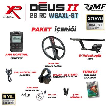 Deus 2 Dedektör - 28cm FMF Başlık, Ana Kontrol Ünitesi, WSAXL ST Kulaklık