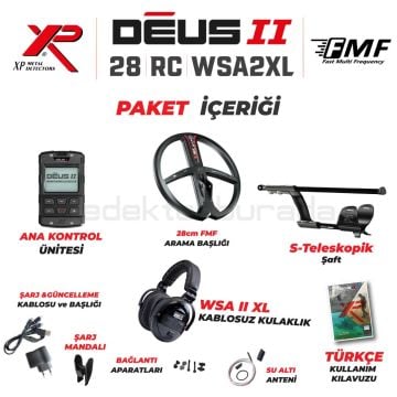 Deus 2 Dedektör - 28cm FMF Başlık, Ana Kontrol Ünitesi, WSA2XL Kulaklık
