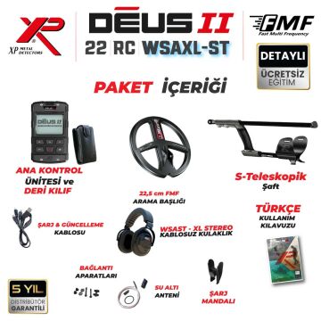 Deus 2 Dedektör - 22,5cm FMF Başlık, Ana Kontrol Ünitesi, WSAXL ST Kulaklık