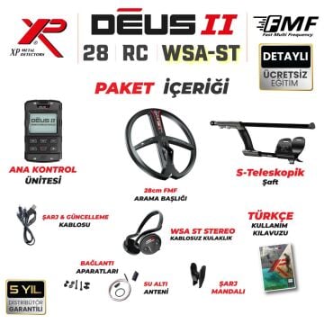 Deus 2 Dedektör - 28cm FMF Başlık, Ana Kontrol Ünitesi, WSA ST Kulaklık