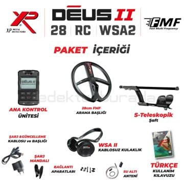 Deus 2 Dedektör - 28cm FMF Başlık, Ana Kontrol Ünitesi, WSA2 Kulaklık