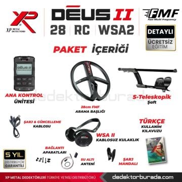 Deus 2 Dedektör - 28cm FMF Başlık, Ana Kontrol Ünitesi, WSA2 Kulaklık