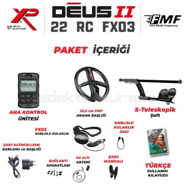 Deus 2 Dedektör - 22,5cm FMF Başlık, Ana Kontrol Ünitesi, FX03 Kulaklık