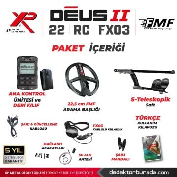 Deus 2 Dedektör - 22,5cm FMF Başlık, Ana Kontrol Ünitesi, FX03 Kulaklık
