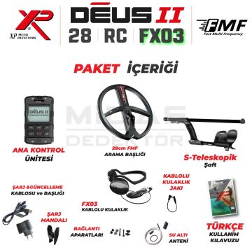 Deus 2 Dedektör - 28cm FMF Başlık, Ana Kontrol Ünitesi, FX03 Kulaklık