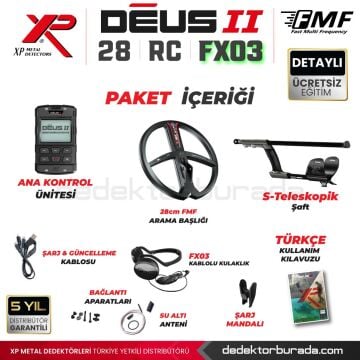 Deus 2 Dedektör - 28cm FMF Başlık, Ana Kontrol Ünitesi, FX03 Kulaklık