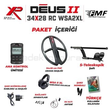 Deus 2 Dedektör - 34x28cm FMF Başlık, Ana Kontrol Ünitesi, WSA2XL Kulaklık