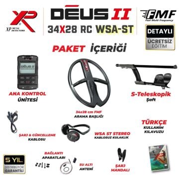 Deus 2 Dedektör - 34x28cm FMF Başlık, Ana Kontrol Ünitesi, WSA ST Kulaklık