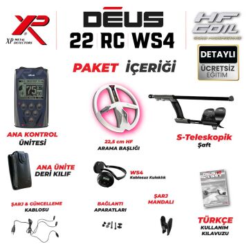 Deus Dedektör - 22,5cm HF Başlık, Ana Kontrol Ünitesi,Ws5 Kulaklık