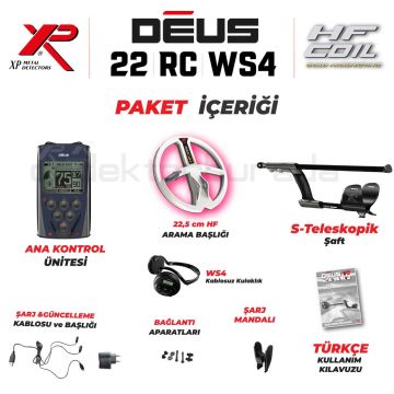 DEUS Dedektör - 22,5cm HF Başlık, Ana Kontrol Ünitesi (RC), WS4 Kulaklık - FULL PAKET
