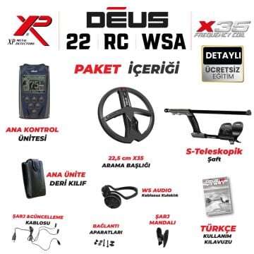 DEUS  Dedektör- 22,5cm X35 Başlık, Ana Kontrol Ünitesi (RC), WSAUDIO Kulaklık - FULL PAKET