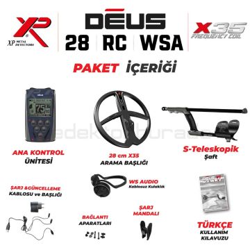 DEUS Dedektör - 28cm X35 Başlık, Ana Kontrol Ünitesi (RC), WSAUDIO Kulaklık - FULL PAKET