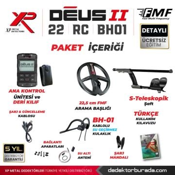 DEUS 2 - 22,5cm FMF Başlık, Ana Kontrol Ünitesi (RC), BH-01 Kablolu Su Geçirmez Kulaklık