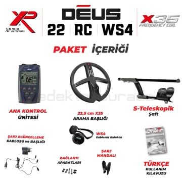 Deus Dedektör - 22,5cm X35 Başlık, WS4 Kulaklık, Ana Kontrol Ünitesi