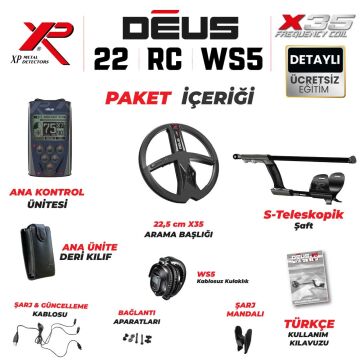 Deus Dedektör - 22,5cm X35 Başlık, WS5 Kulaklık, Ana Kontrol Ünitesi