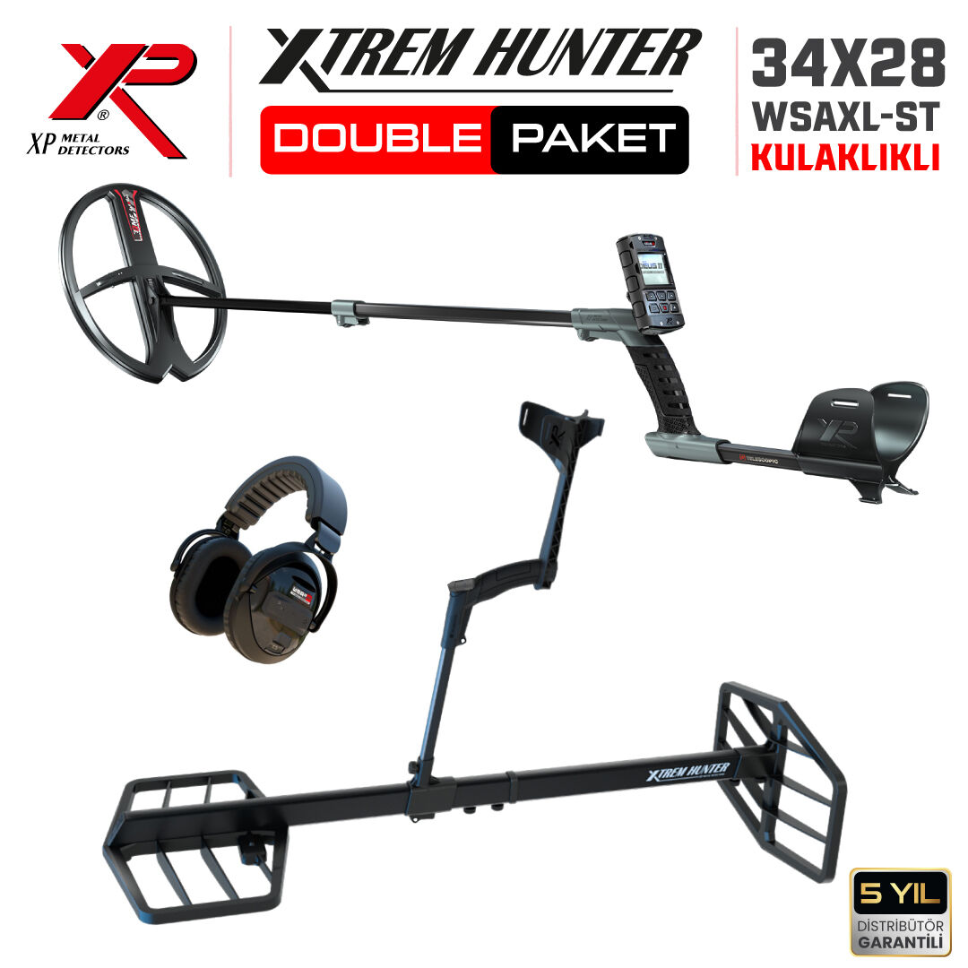 Xtrem Hunter Dedektör - DOUBLE PAKET WSAXL - ST Kulaklıklı DEUS 2 Dedektör 34X28 cm Başlıklı Paket