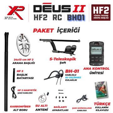 DEUS 2  GOLD Dedektör - 24x13cm HF2 Başlıklı BH-01  Su Altı Kemik İletim Kulaklıklı Paket 