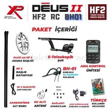 DEUS 2 - 24x13cm HF2 Başlıklı , Ana Kontrol Üniteli Dedektör BH-01  Su Altı Kemik İletim Kulaklıklı Paket