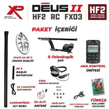 DEUS 2  GOLD Dedektör - 24x13cm HF2 Başlıklı FX03 Kablolu Kulaklıklı Paket