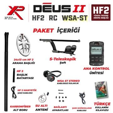 DEUS 2  GOLD Dedektör - 24x13cm HF2 Başlıklı WSA STEREO Kablosuz Kulaklıklı Paket