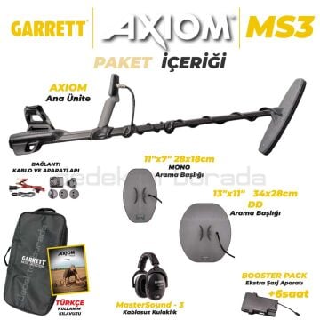 Axiom Standart Altın Dedektörü 34x28 cm DD, 28x18 cm MONO Başlıklı MS-3 Kablosuz Kulaklık